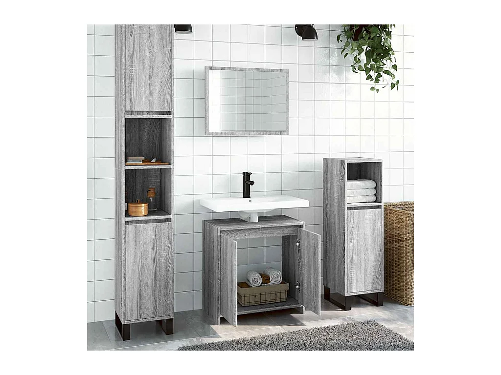 Ensemble de meubles de salle de bain 2 pcs Sonoma gris