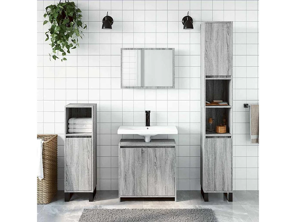 Ensemble de meubles de salle de bain 2 pcs Sonoma gris