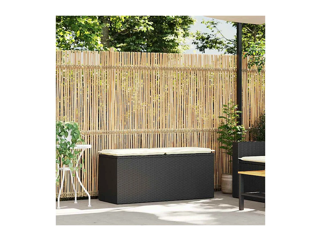 Banc de jardin avec coussin noir 110x40x44 cm résine tressée