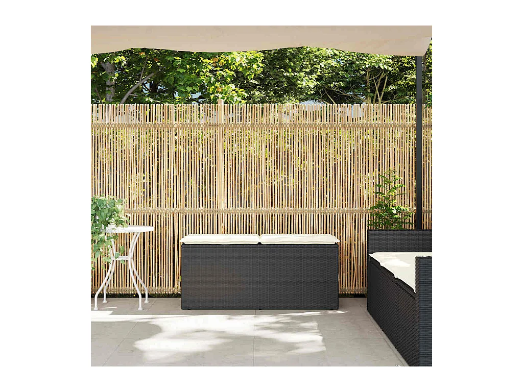 Banc de jardin avec coussin noir 110x40x44 cm résine tressée