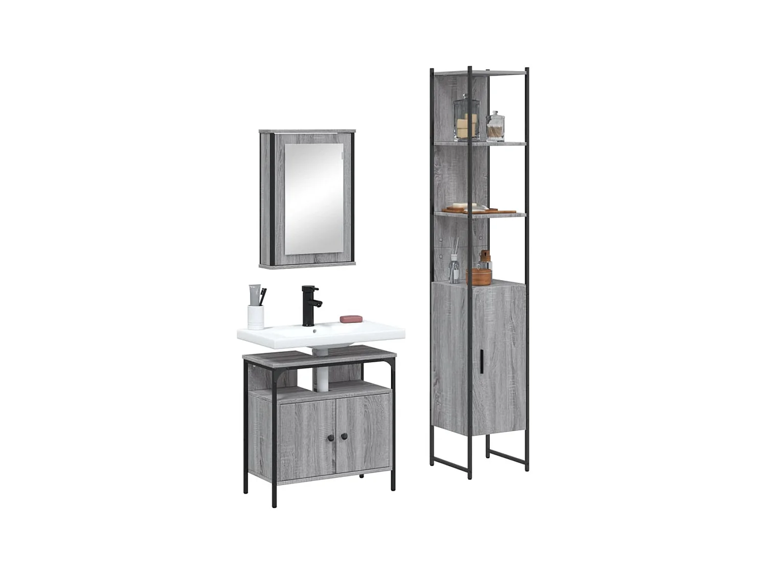 Ensemble de meubles de salle de bain 3 pcs Sonoma gris