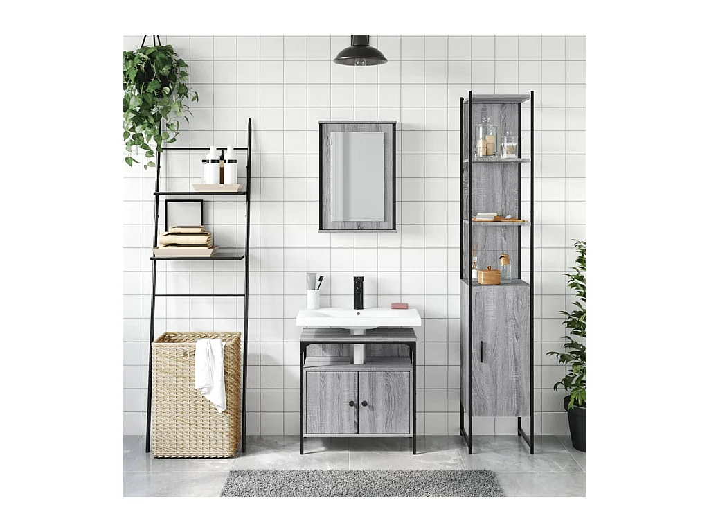 Ensemble de meubles de salle de bain 3 pcs Sonoma gris