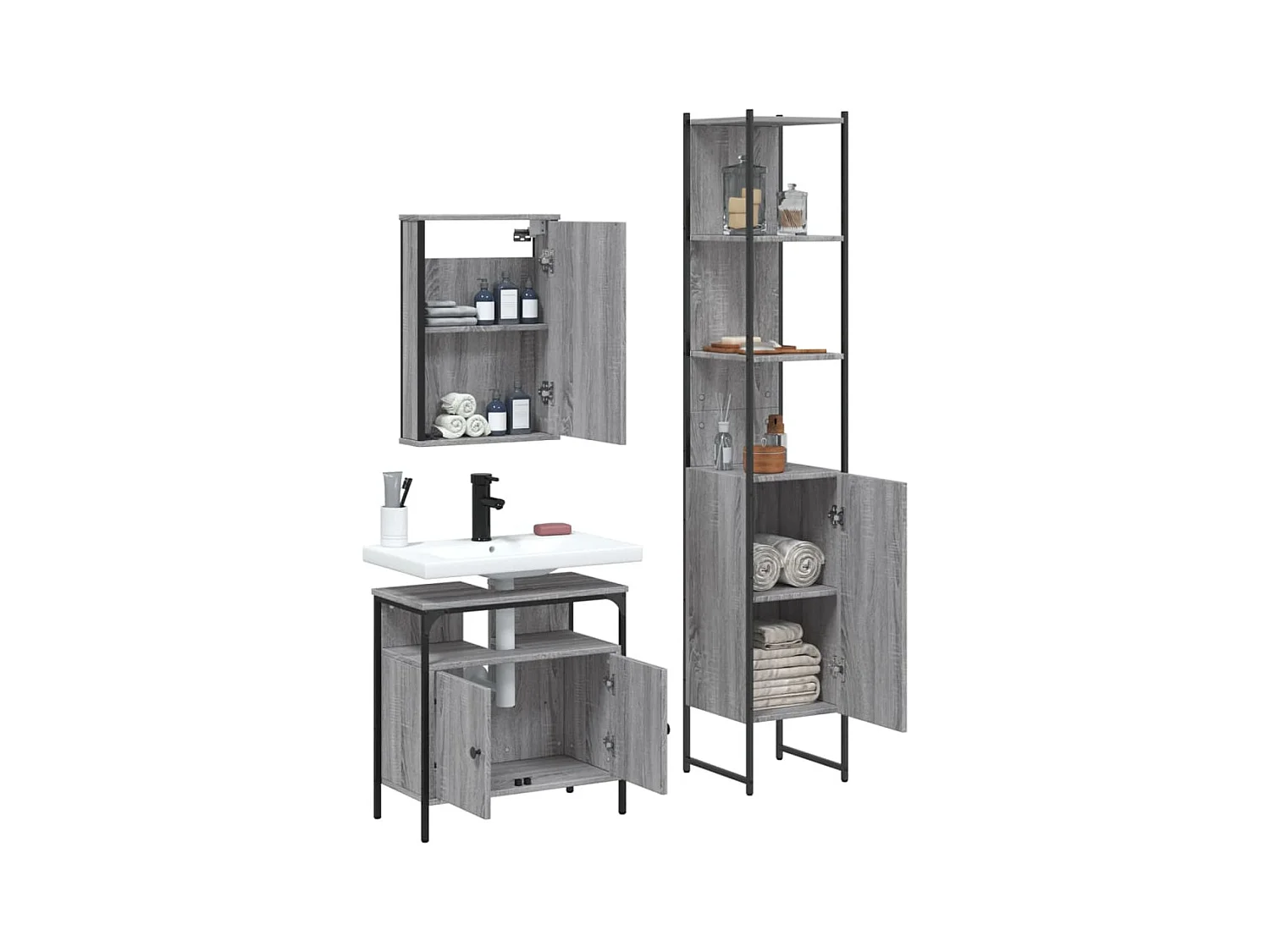 Ensemble de meubles de salle de bain 3 pcs Sonoma gris