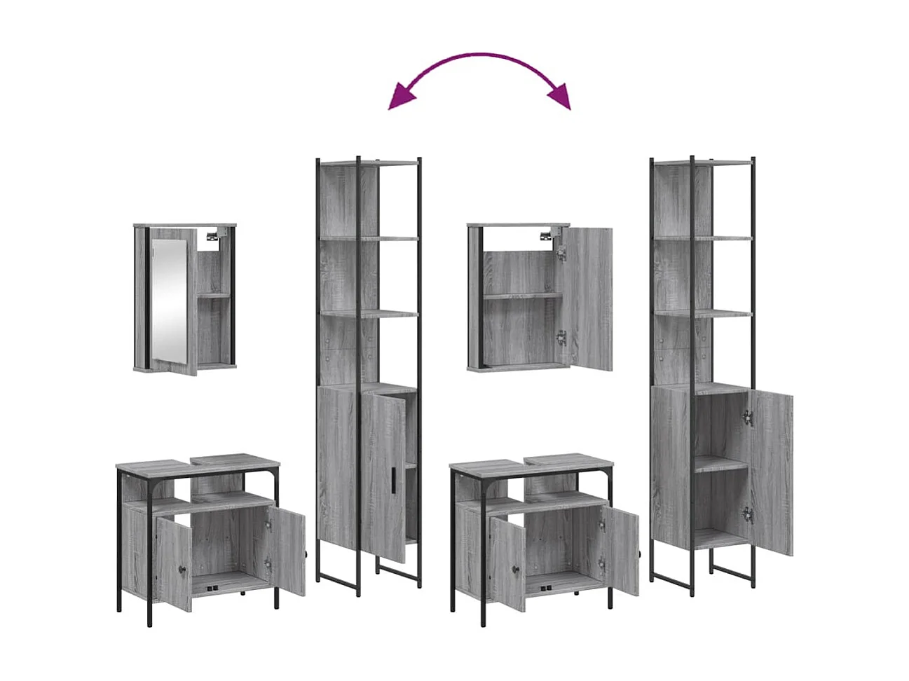 Ensemble de meubles de salle de bain 3 pcs Sonoma gris