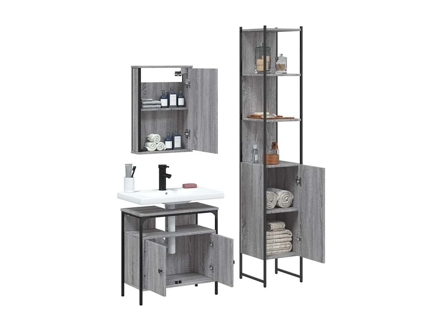 Ensemble de meubles de salle de bain 3 pcs Sonoma gris