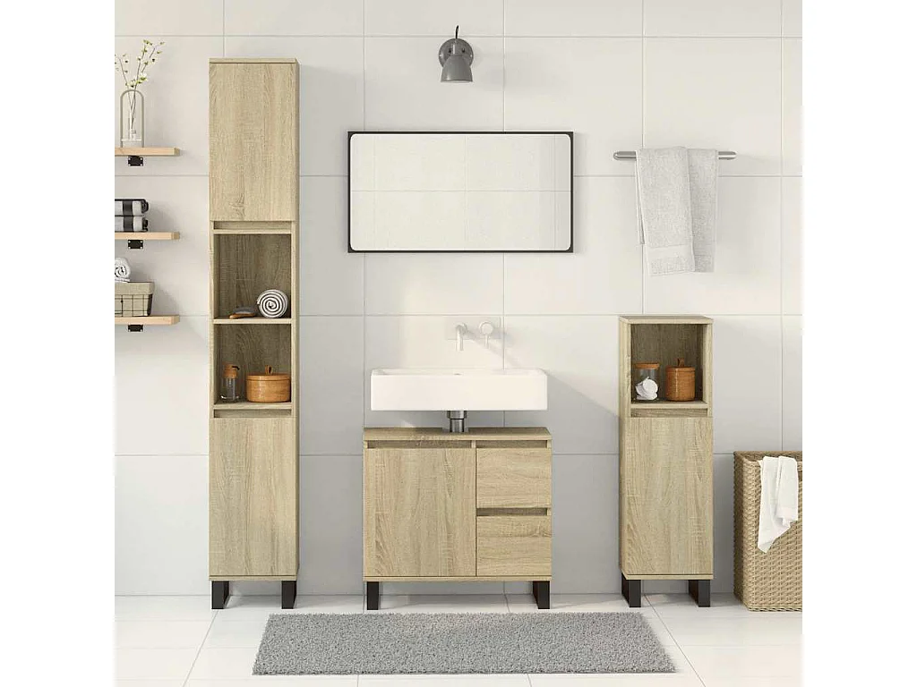 Set di mobili da bagno 3 pezzi in rovere Sonoma