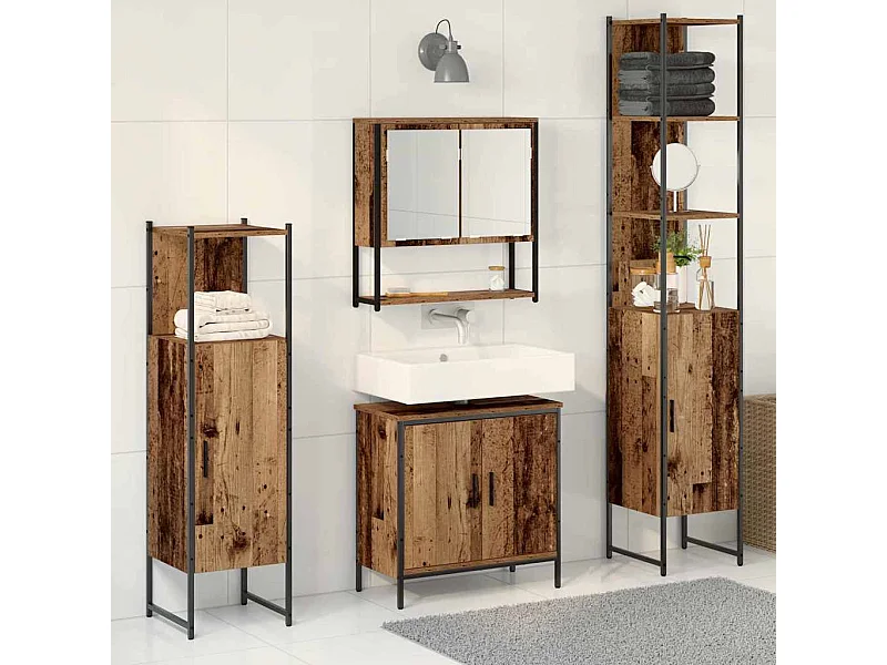 Ensemble de mobilier de salle de bain avec porte 4 pcs Marron