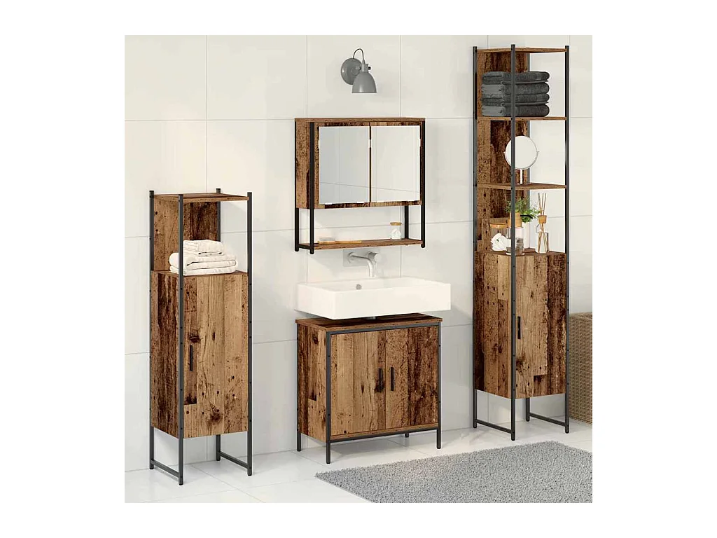 Ensemble de mobilier de salle de bain avec porte 4 pcs Marron