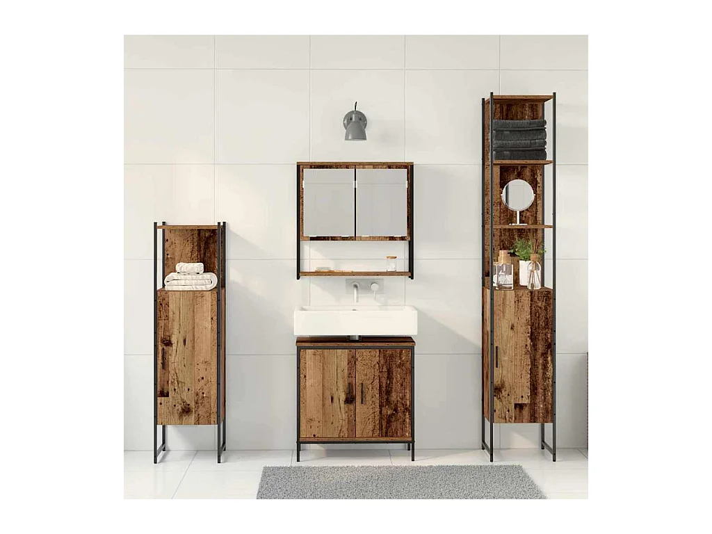 Ensemble de mobilier de salle de bain avec porte 4 pcs Marron