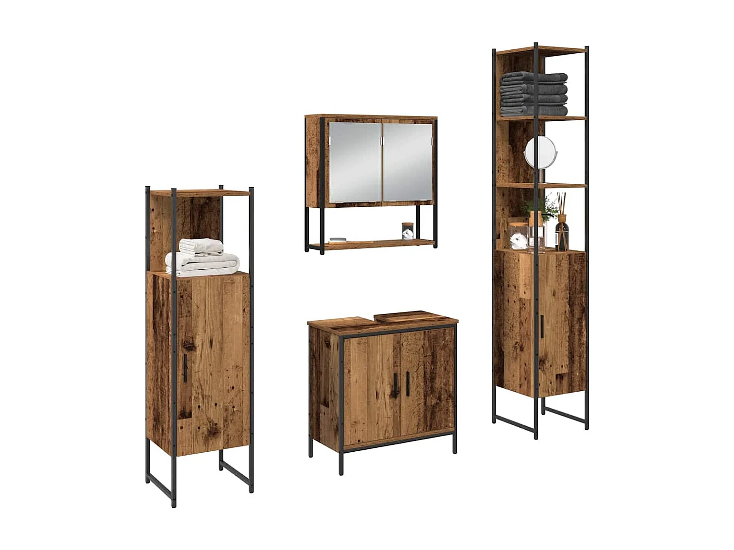 Ensemble de mobilier de salle de bain avec porte 4 pcs Marron