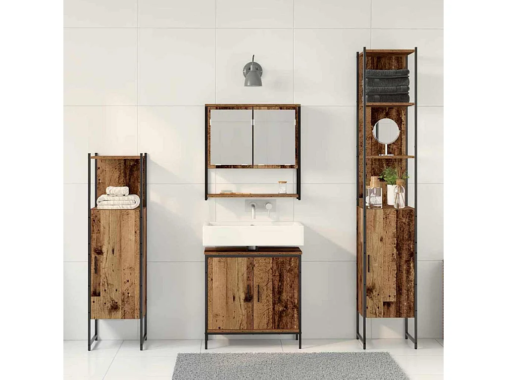 Ensemble de mobilier de salle de bain avec porte 4 pcs Marron