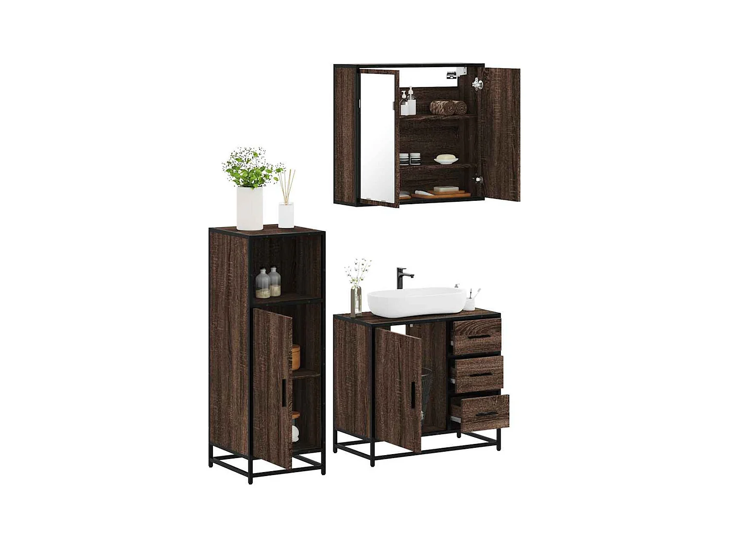 3-delige badkamermeubelset Bruin eiken