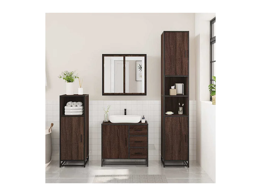 3-delige badkamermeubelset Bruin eiken