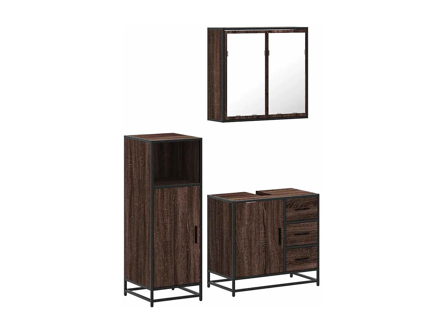 Ensemble de meubles de salle de bain 3 pcs Chêne marron