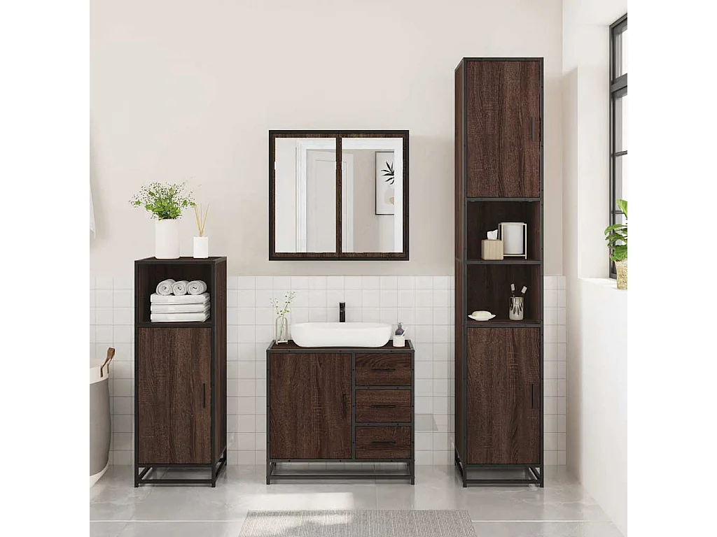 Ensemble de meubles de salle de bain 3 pcs Chêne marron