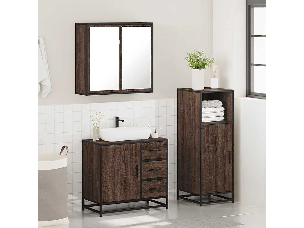 Ensemble de meubles de salle de bain 3 pcs Chêne marron