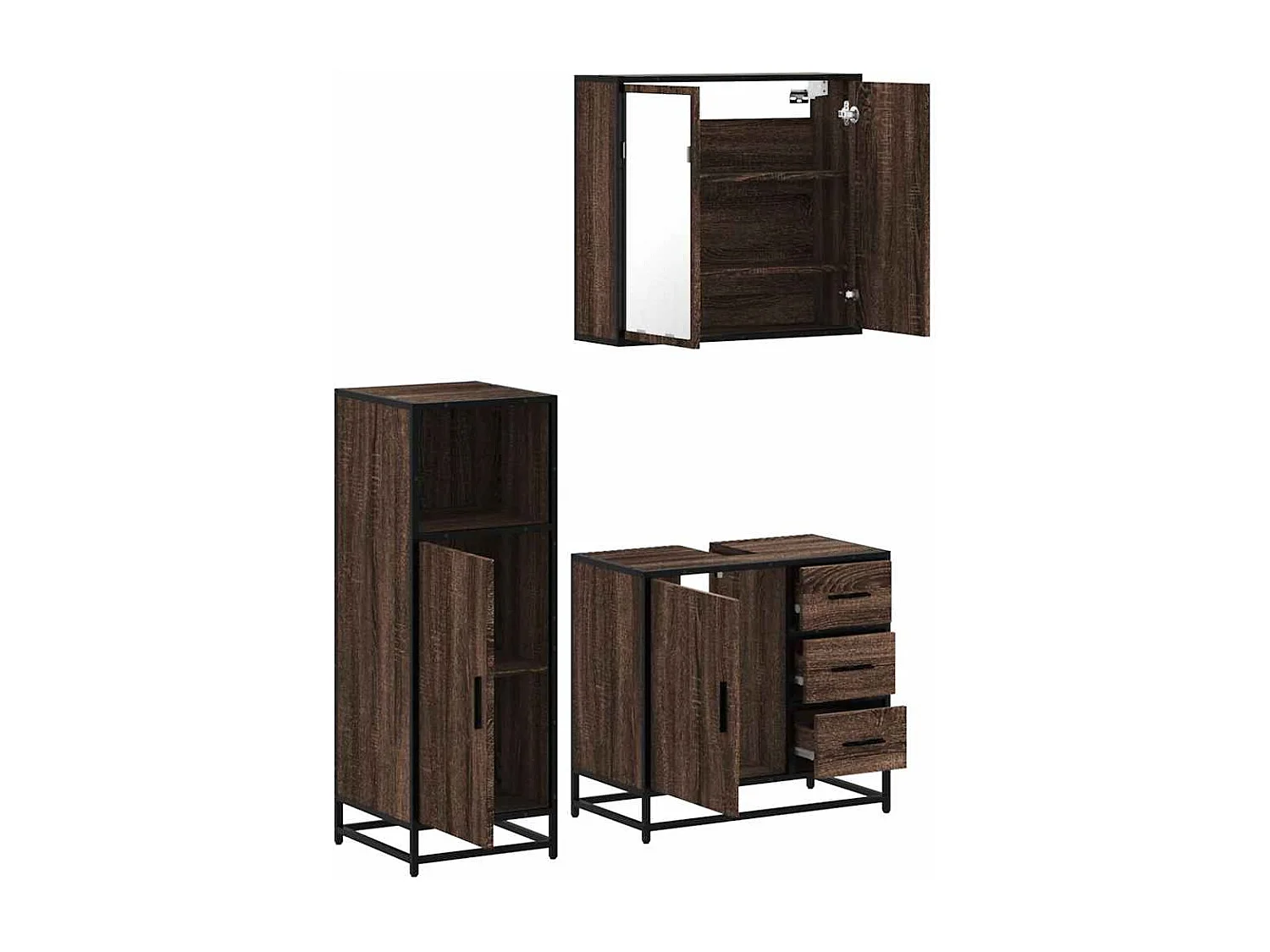 Ensemble de meubles de salle de bain 3 pcs Chêne marron