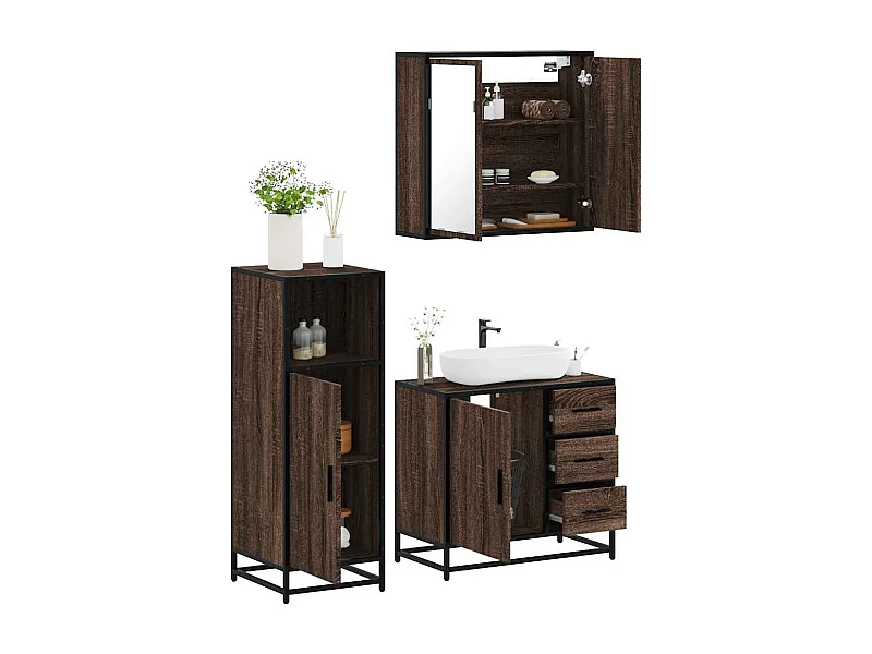 Ensemble de meubles de salle de bain 3 pcs Chêne marron