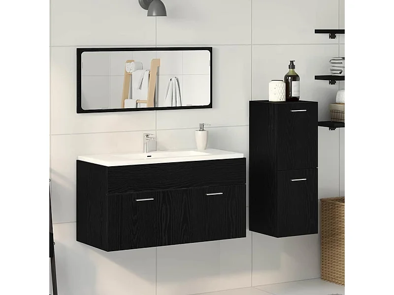 Set de Meubles pour Salle de Bain avec porte 3 pcs Chêne noir