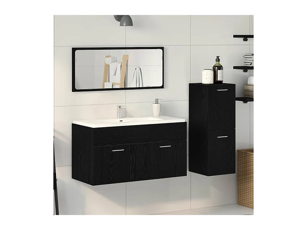 Badkamermeubelset met deur 3-delig zwart eiken