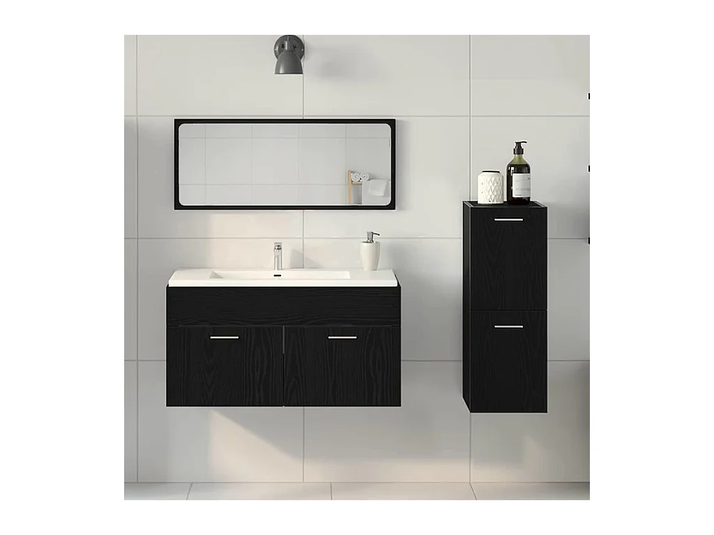 Badkamermeubelset met deur 3-delig zwart eiken