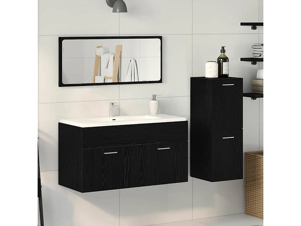 Set de Meubles pour Salle de Bain avec porte 3 pcs Chêne noir