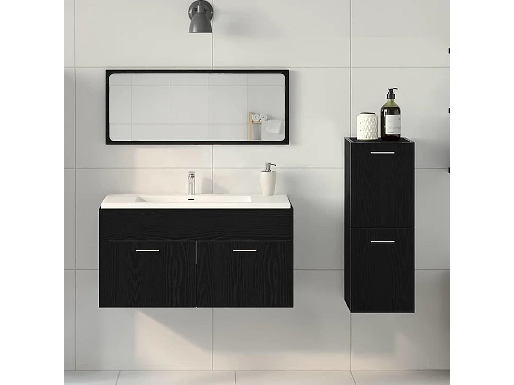 Set de Meubles pour Salle de Bain avec porte 3 pcs Chêne noir