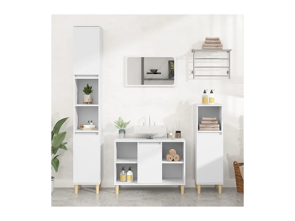 Ensemble de meubles salle de bain 3 pcs blanc bois d'ingénierie