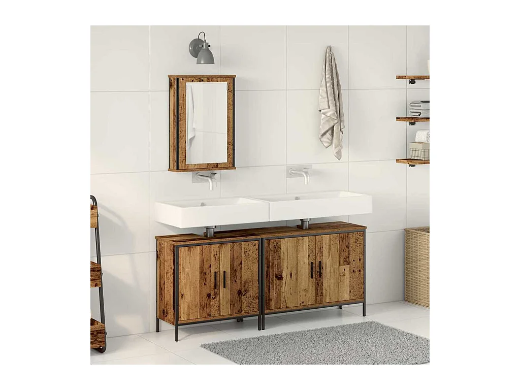 Set di mobili da bagno con anta 3 pezzi Marrone