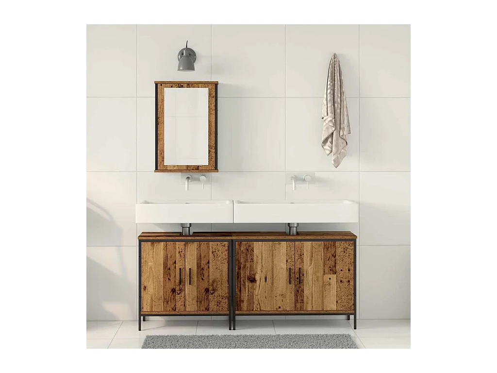 Set di mobili da bagno con anta 3 pezzi Marrone