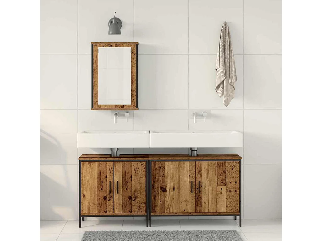 Set di mobili da bagno con anta 3 pezzi Marrone