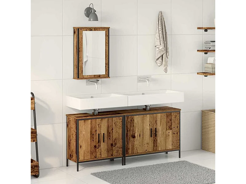 Ensemble de mobilier de salle de bain avec porte 3 pcs Marron