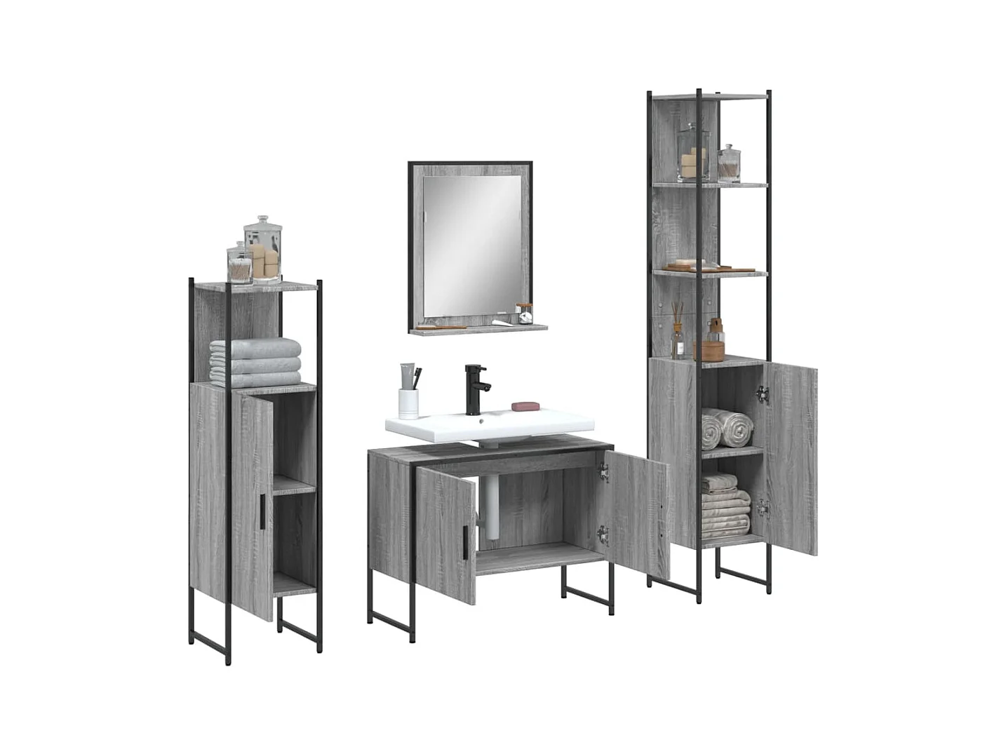 Ensemble d'armoires de salle de bain 4 pcs sonoma gris