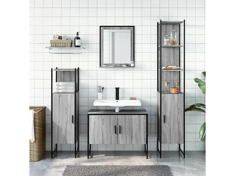 4-teiliges Badezimmerschrank-Set in Sonoma-Grau