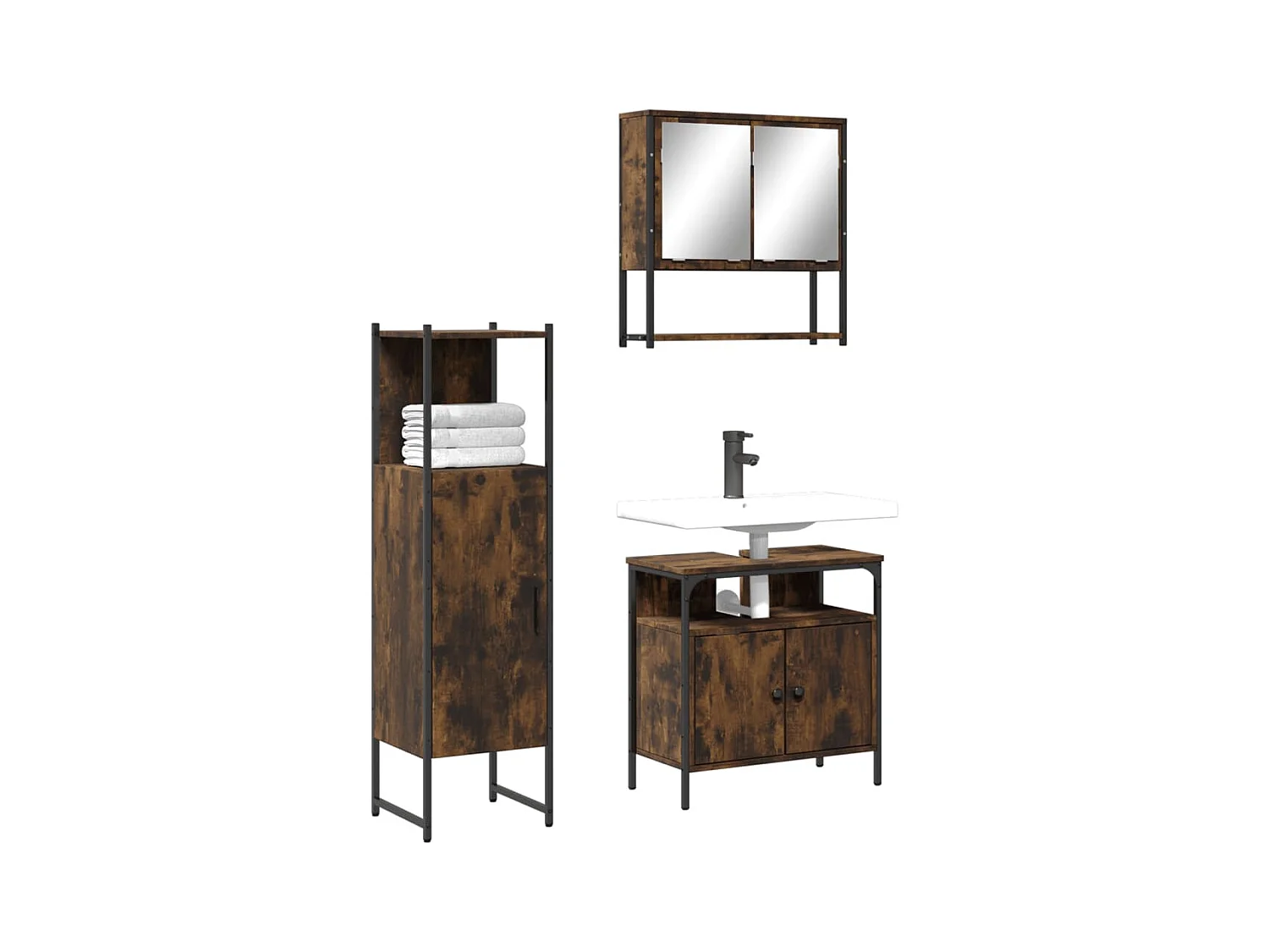 Ensemble de meubles de salle de bain 3 pcs Chêne fumé