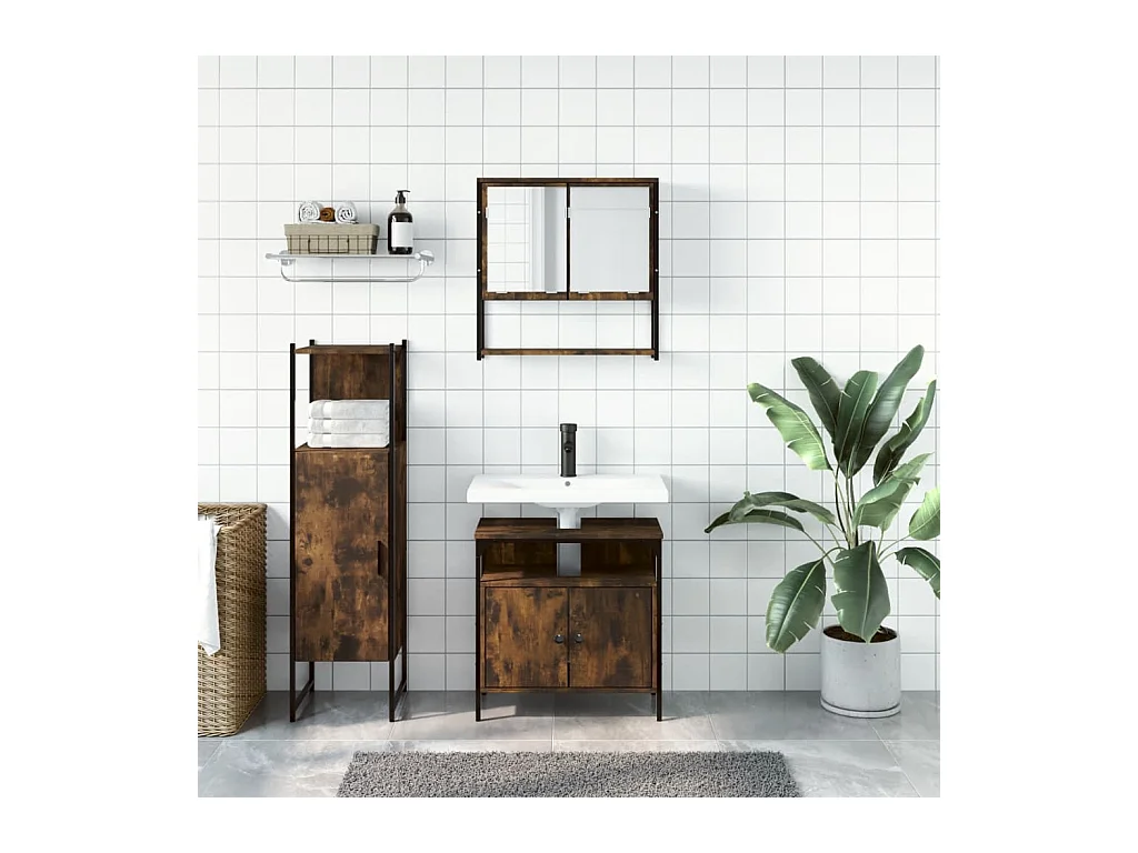 Ensemble de meubles de salle de bain 3 pcs Chêne fumé