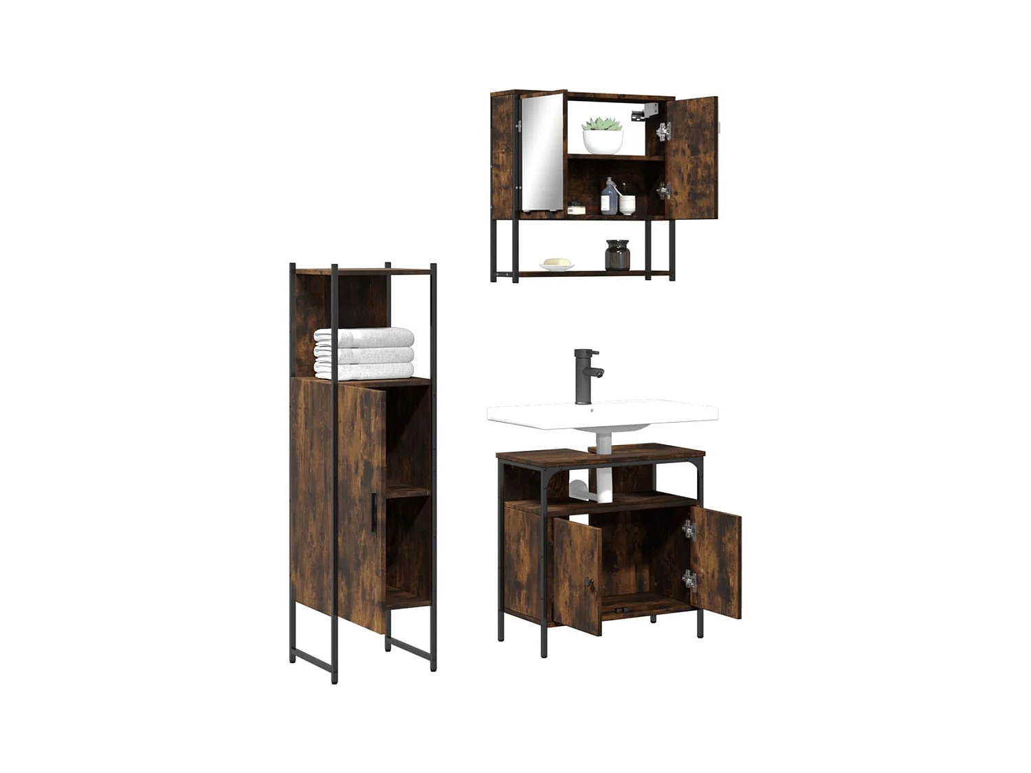 Ensemble de meubles de salle de bain 3 pcs Chêne fumé