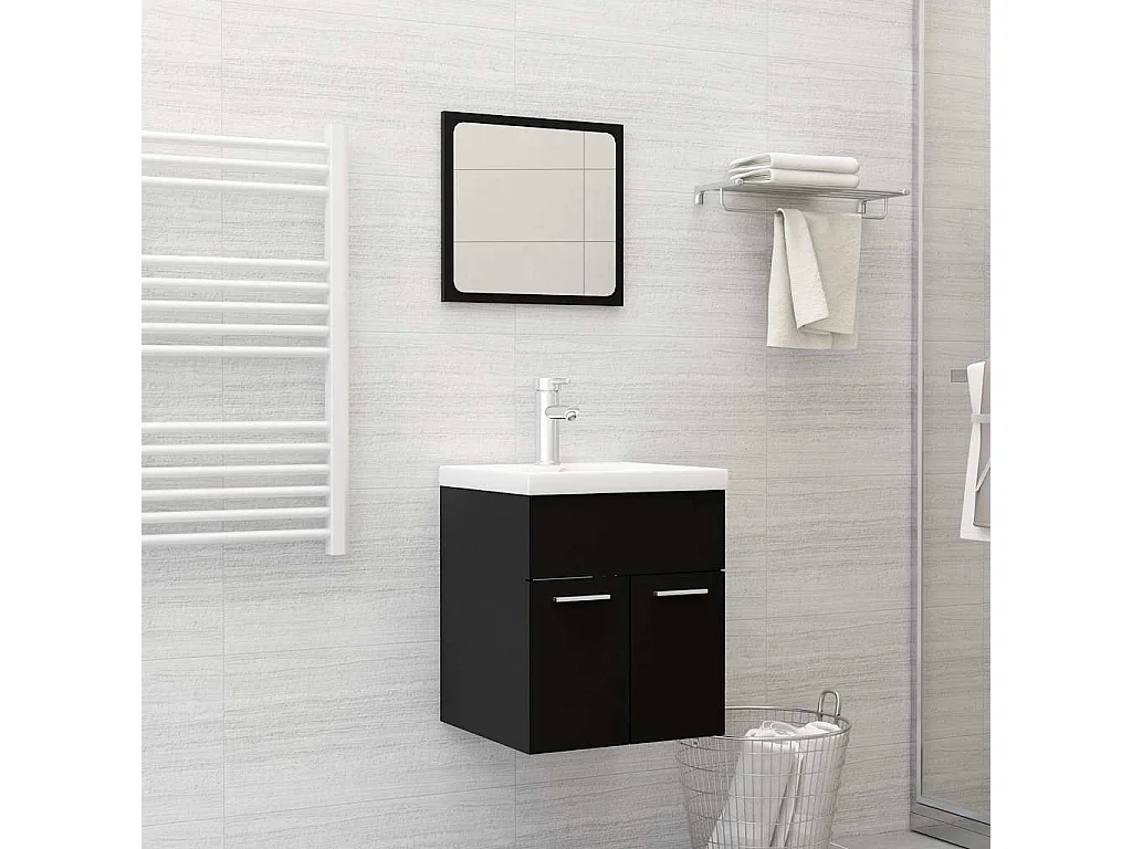 Set di mobili da bagno 2 pezzi in truciolato nero