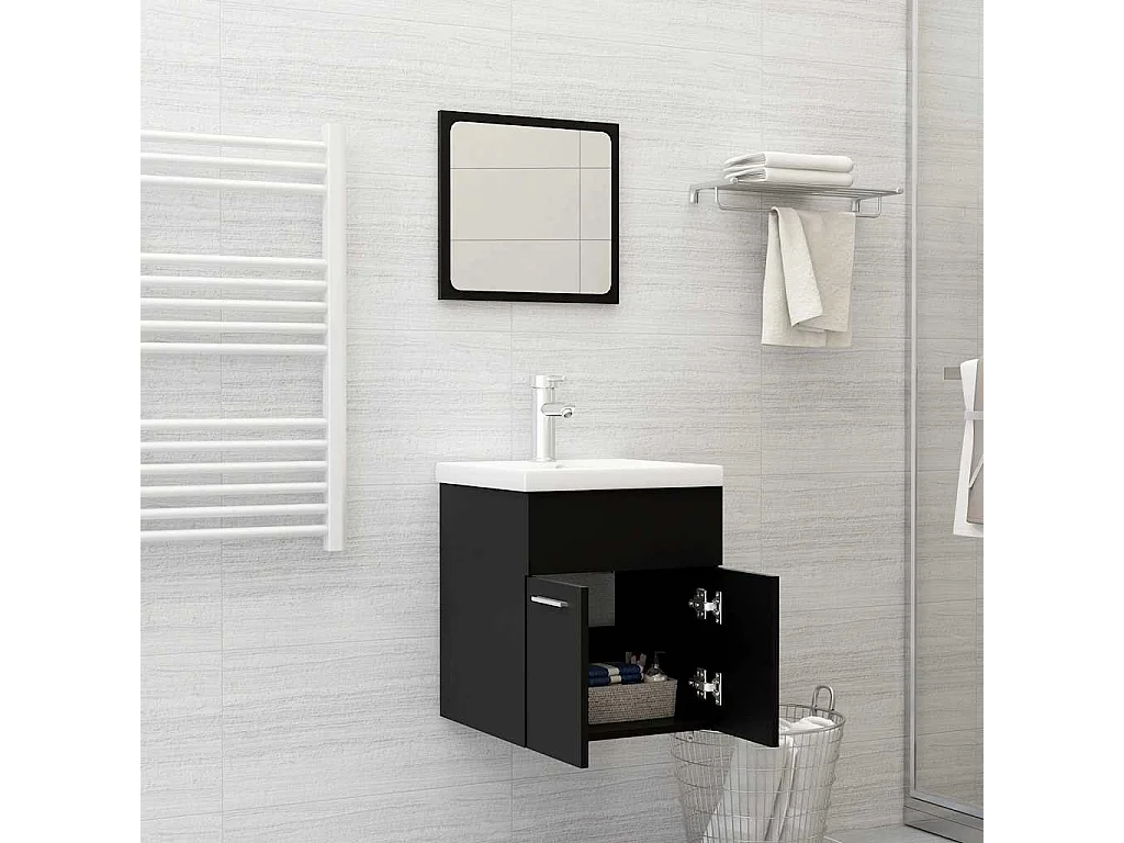 Set di mobili da bagno 2 pezzi in truciolato nero