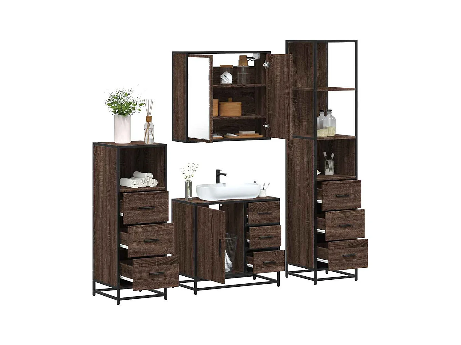 Ensemble de meubles de salle de bain 4 pcs chêne marron