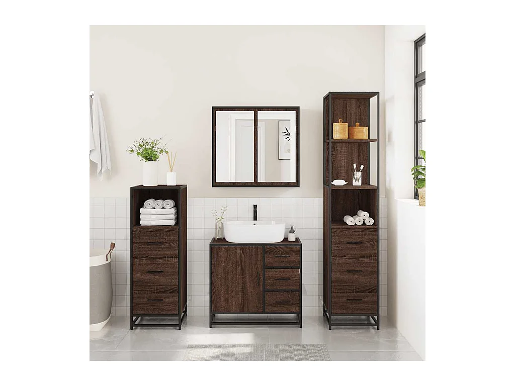 Ensemble de meubles de salle de bain 4 pcs chêne marron