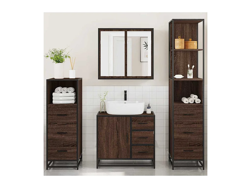 Ensemble de meubles de salle de bain 4 pcs chêne marron