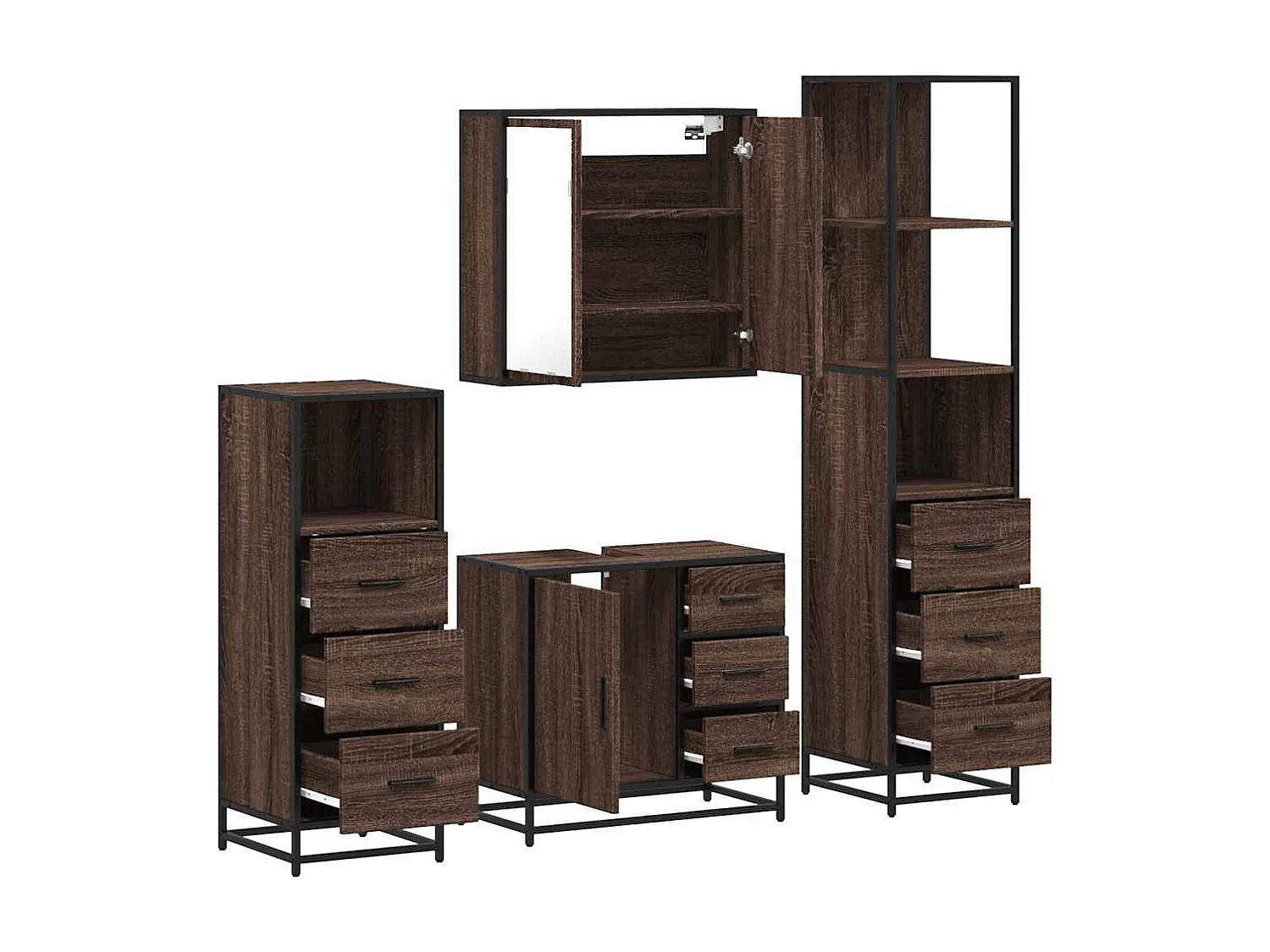Ensemble de meubles de salle de bain 4 pcs chêne marron