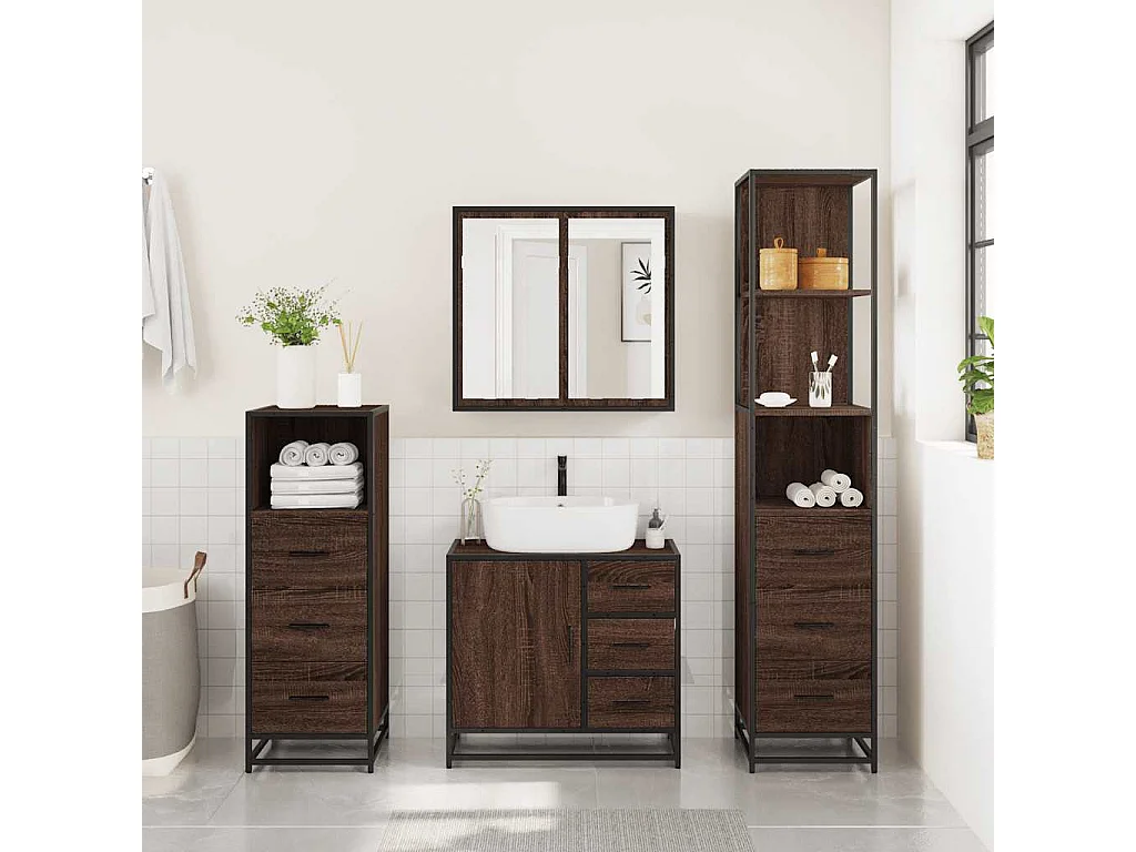 Ensemble de meubles de salle de bain 4 pcs chêne marron