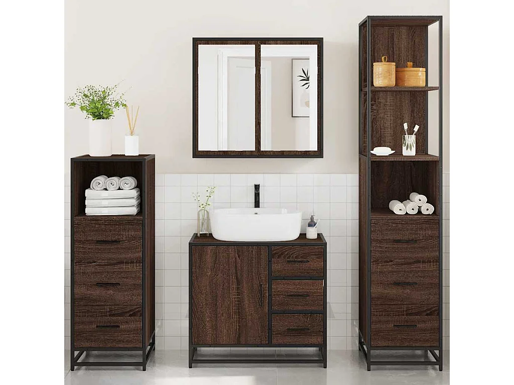 Ensemble de meubles de salle de bain 4 pcs chêne marron