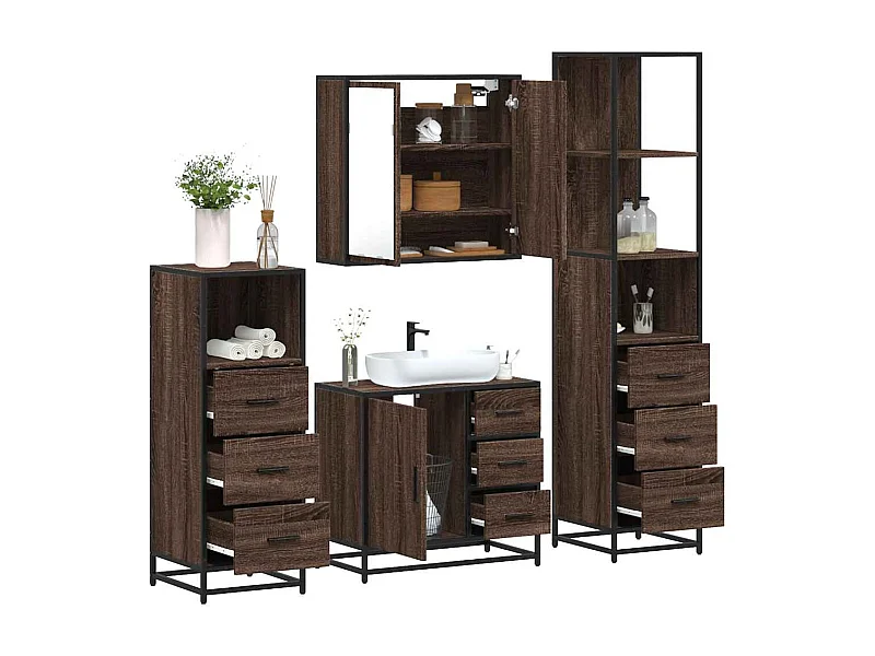 Ensemble de meubles de salle de bain 4 pcs chêne marron