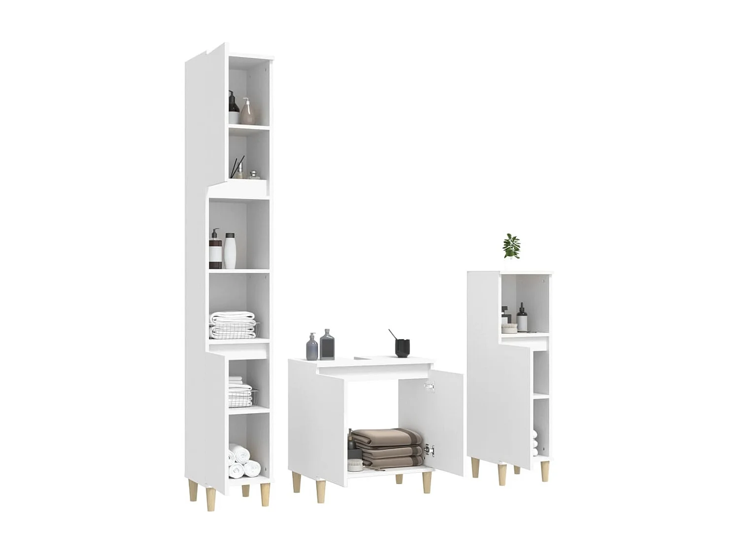 Conjunto de muebles de baño de 3 piezas de madera de ingeniería blanca