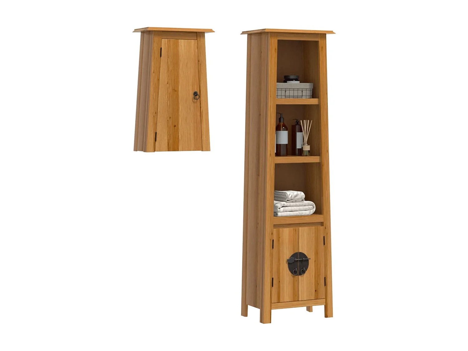 Set di mobili da bagno in 2 pezzi in legno massello di pino