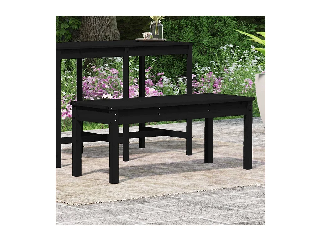 Banco de jardín negro 109x44x45 cm madera maciza de pino