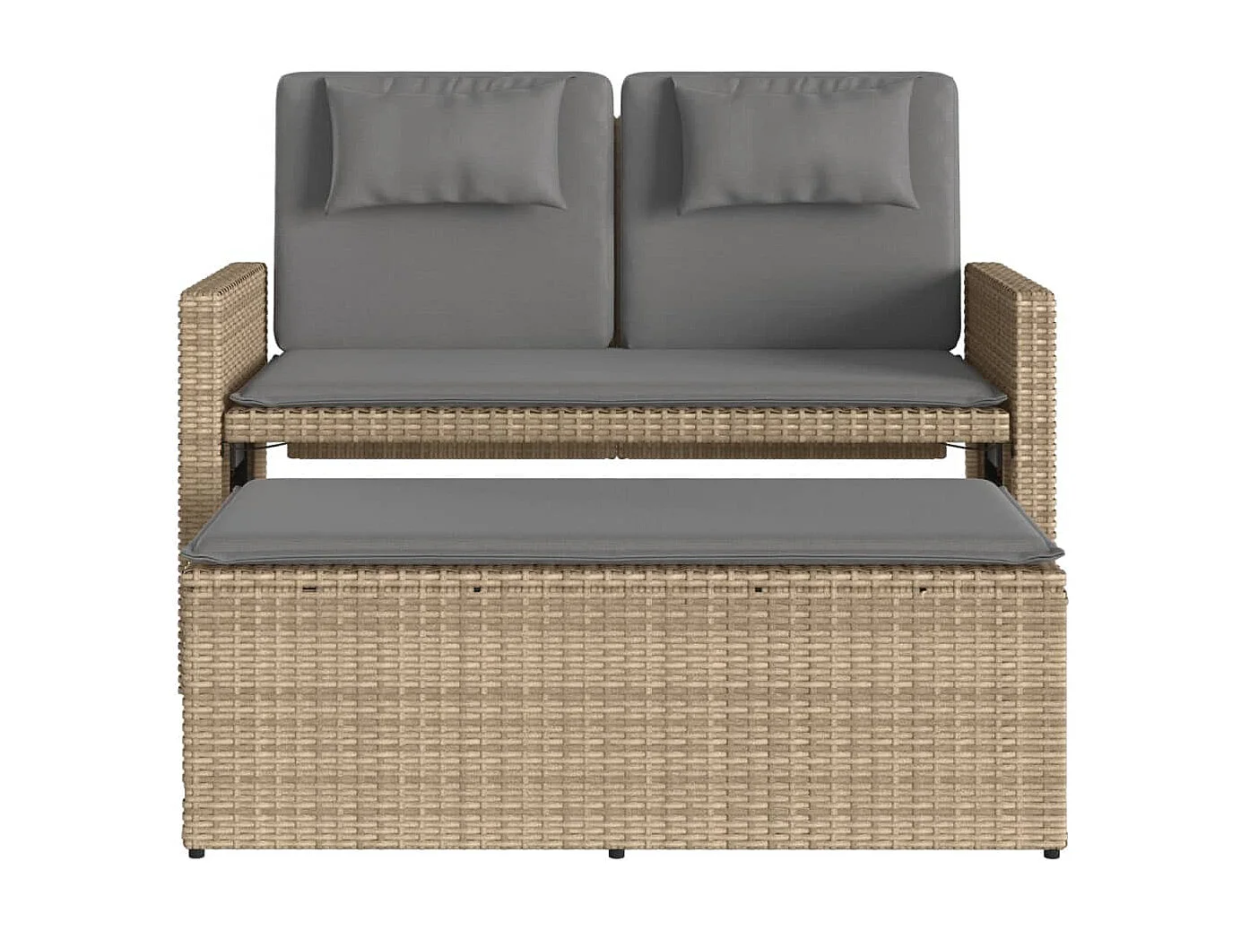 Banco de jardín reclinable con cojines de mimbre de resina beige